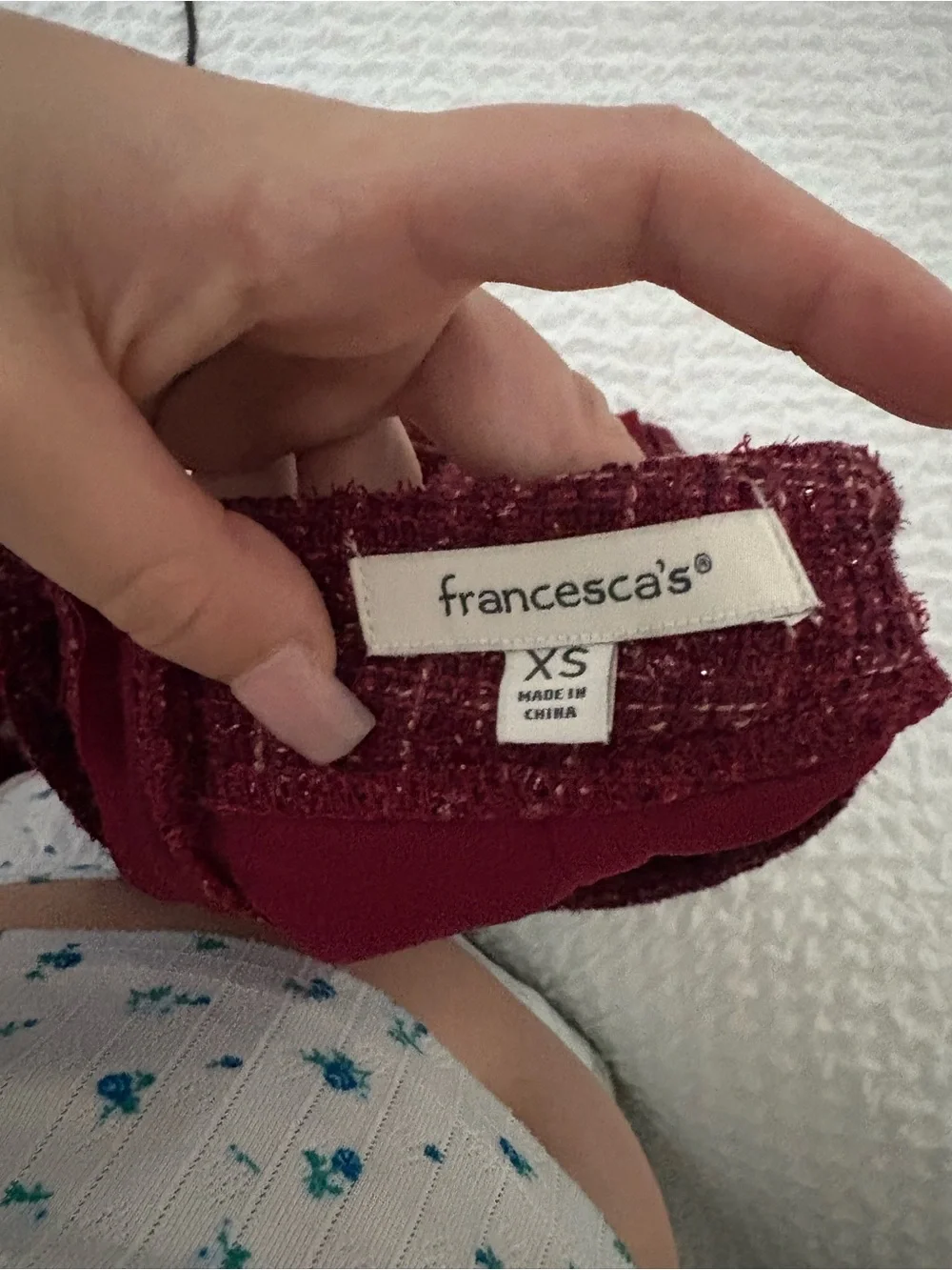 Francesca's Collections Burgundy Tweed Mini Skirt with Side Slit